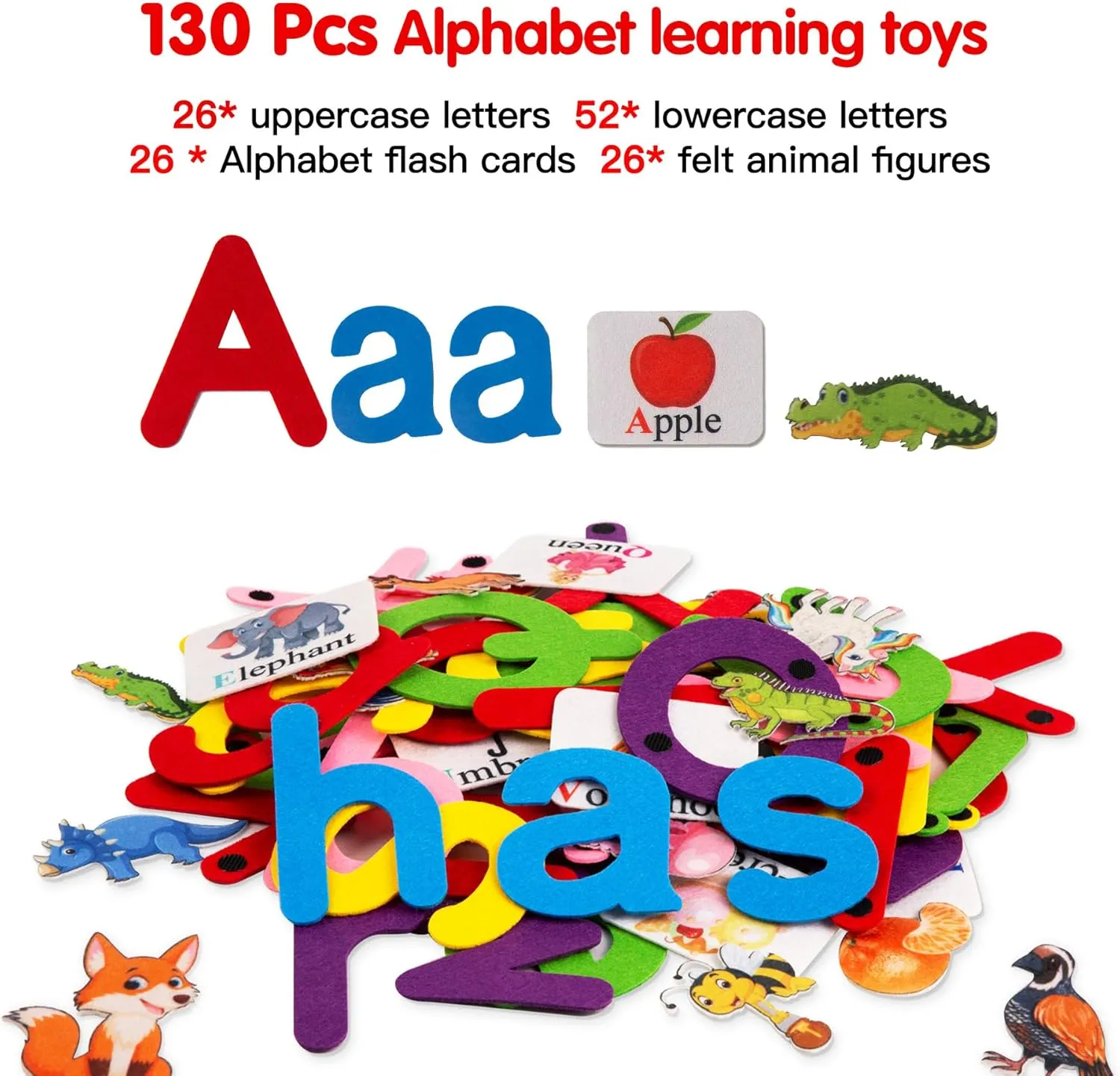 Craftstory 130 Pcs Alphabet Learning Toys Letters-Felt Montessori Board for Toddlers with Flashcards Preschool Spelling Vocabulary Activities Educational Toys for 3 Year Old