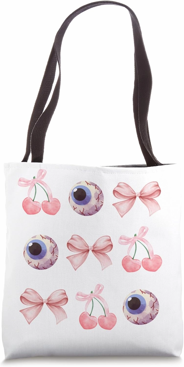 Creepy Cute Coquette Bows and Eyeballs Tote Bag