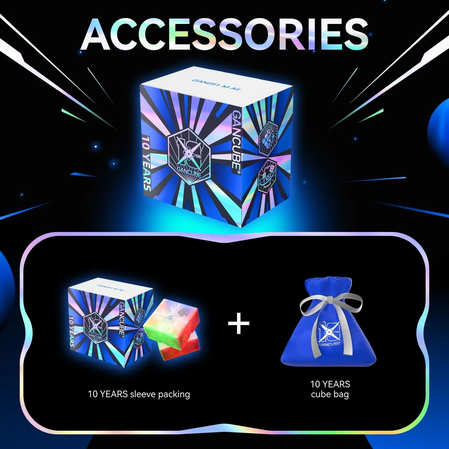 CuberShop GAN 251 M Air (10th Anniversary Special Edition) 2x2 Magnetic Speed Cube, Gans 2025 Transparent Plastic 10 Anniversary, Smooth & Fast 2 by 2 Collectible, GAN 251M Air (Transparent UV Coated)