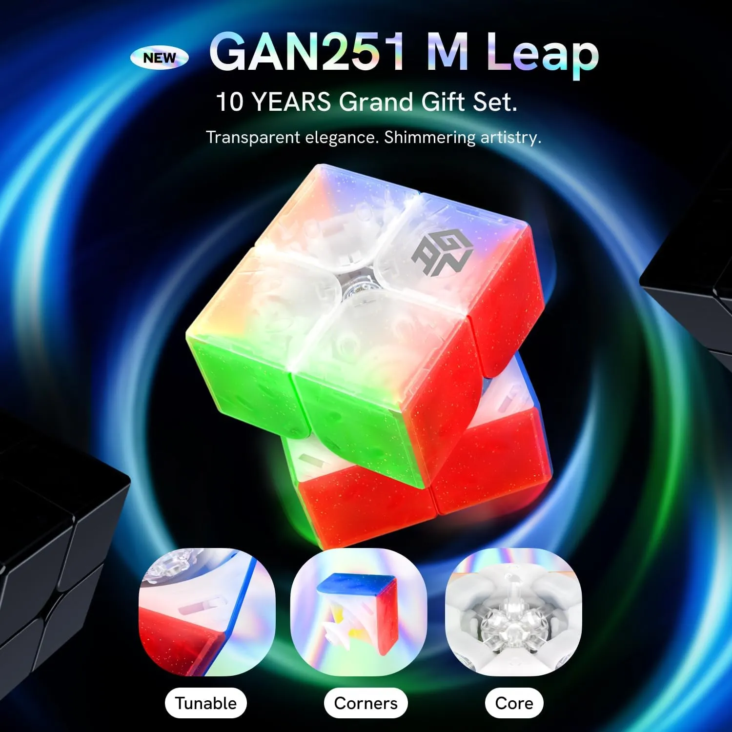 CuberShop GAN 251 M Leap UV Coated 10th Anniversary Special Edition Grand Gift Set 2X2 Magnetic Speed Cube Transparent Smooth Cube 10th Anniv Collectibles GAN 251M Leap 2025