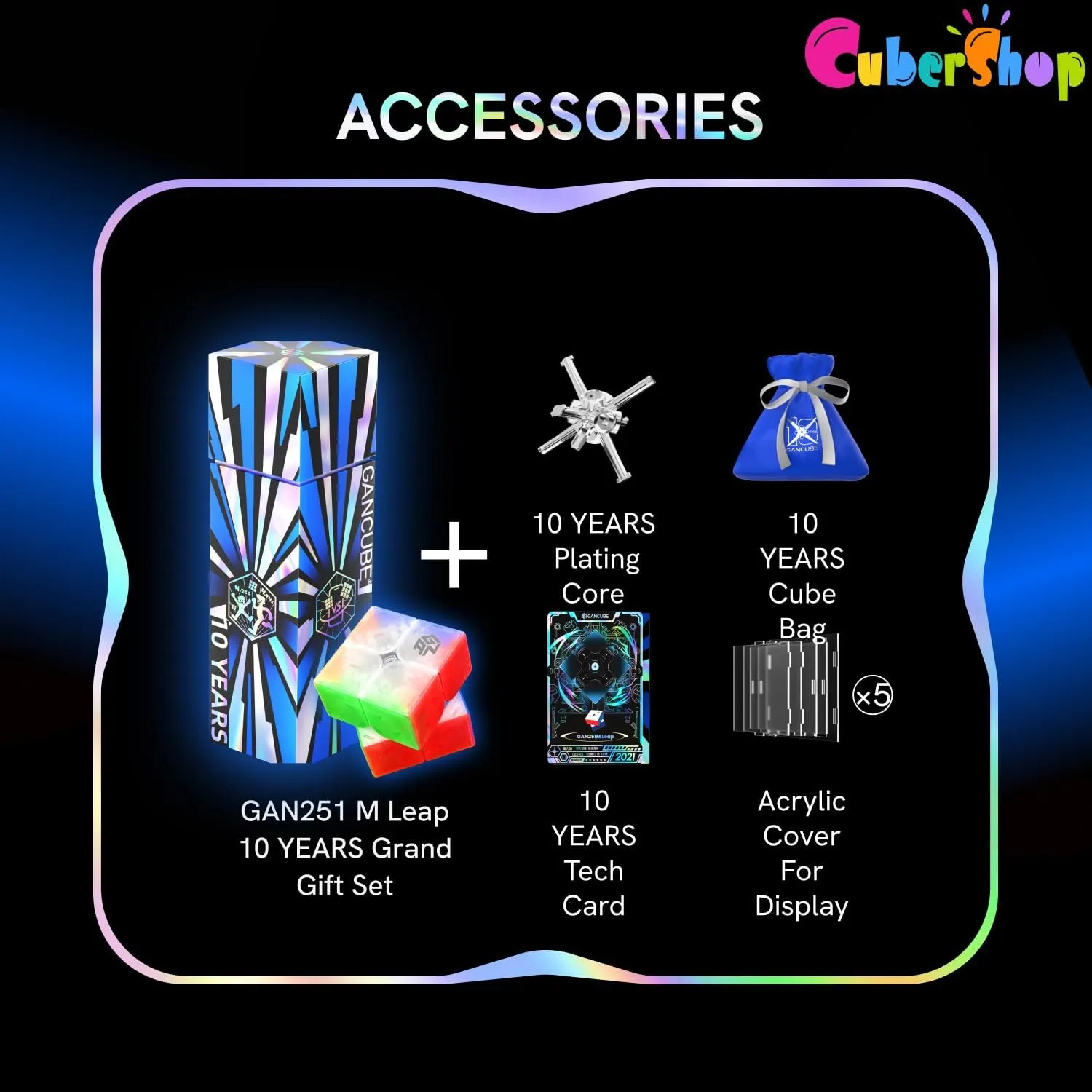 CuberShop GAN 251 M Leap UV Coated 10th Anniversary Special Edition Grand Gift Set 2X2 Magnetic Speed Cube Transparent Smooth Cube 10th Anniv Collectibles GAN 251M Leap 2025