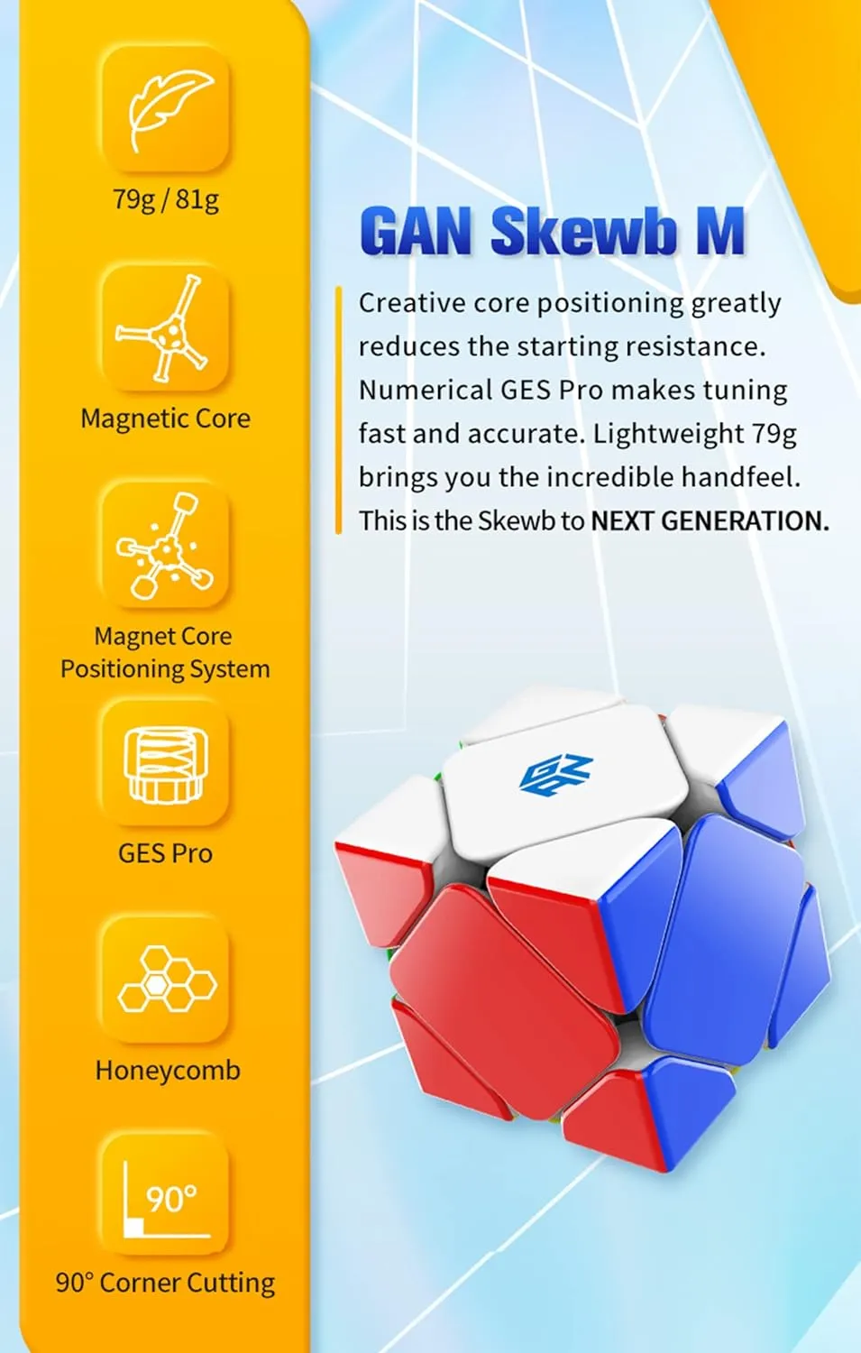 CuberShop GAN Skewb Magnetic Speed Cube (Enhanced Frosted Version), 2020 GAN Skewb M for Speed Cubing, Smooth & Fast Skewb Cube Puzzle Toy (Enhanced Positioning System with 32 Magnets)