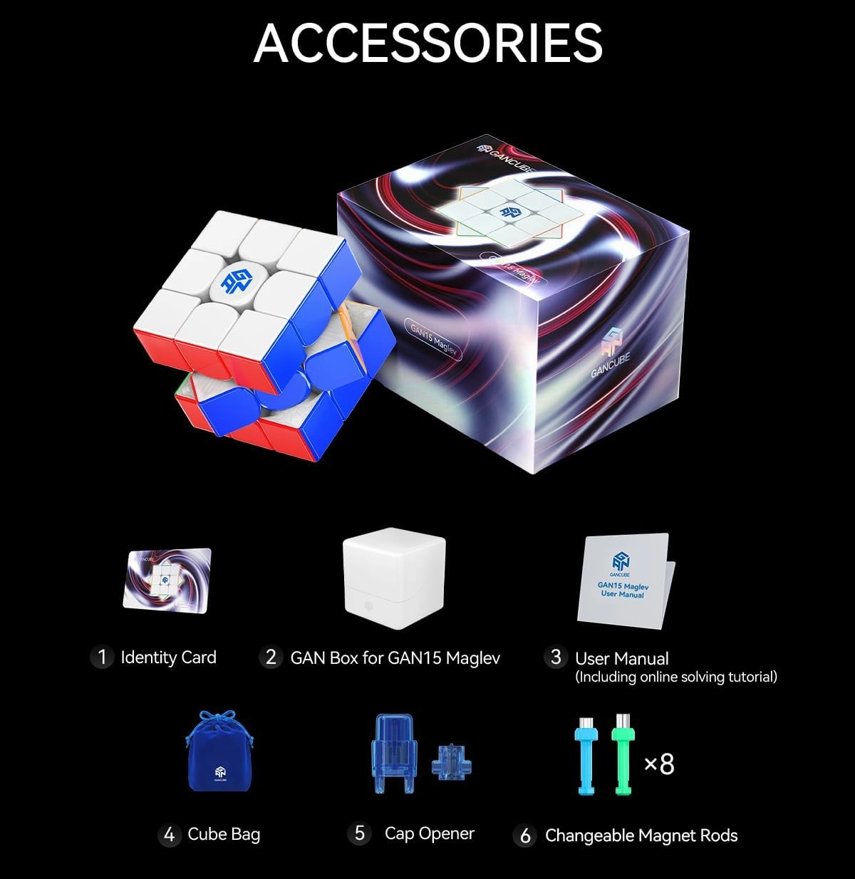 CuberShop GAN 15 MagLev UV Coated, 2024 New Gans Premium GAN 15 M Flagship 3x3 MagLev Magnetic Speed Cube, Stable & Fast 56mm Magic Cube Puzzle (GAN15 MagLev UV, Glossy Surface Primary Internal)