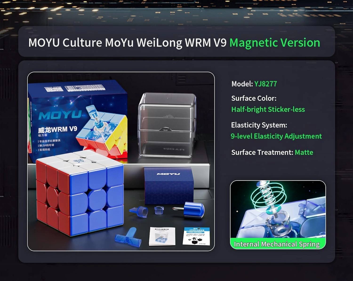 CuberShop Moyu WRM V9 Magnetic 3x3 Speed Cube, Stickerless, 2023 Flagship, Dual Adjustment System, Superior Stability, Includes Cube Stand & Instructions, Kid Gift
