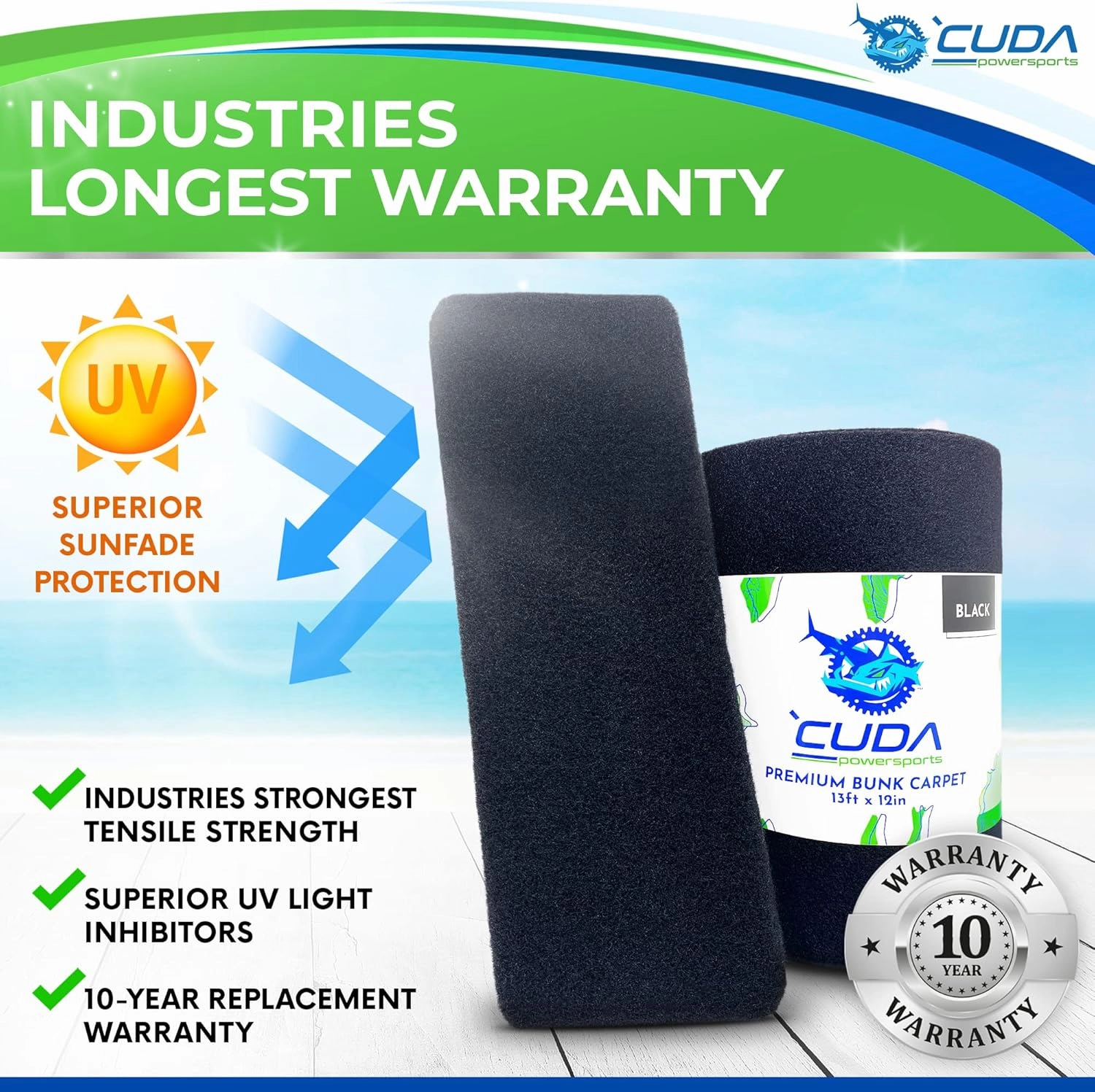 Cuda Boat Trailer Carpet 9 Inch Wide x 75ft-Premium Boat Lift Bunk Carpeting Bunk Board Carpet Bunker Board Black Parts Accessories Gray Grey Charcoal Lift Runners Covers Waterproof