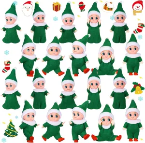 Cunno 20 Pcs Christmas Dolls Christmas Miniature Dolls with Clothes Plush Stuffed Stockings for Boy Girl Christmas Advent Calendar Decorations Accessories(Green)