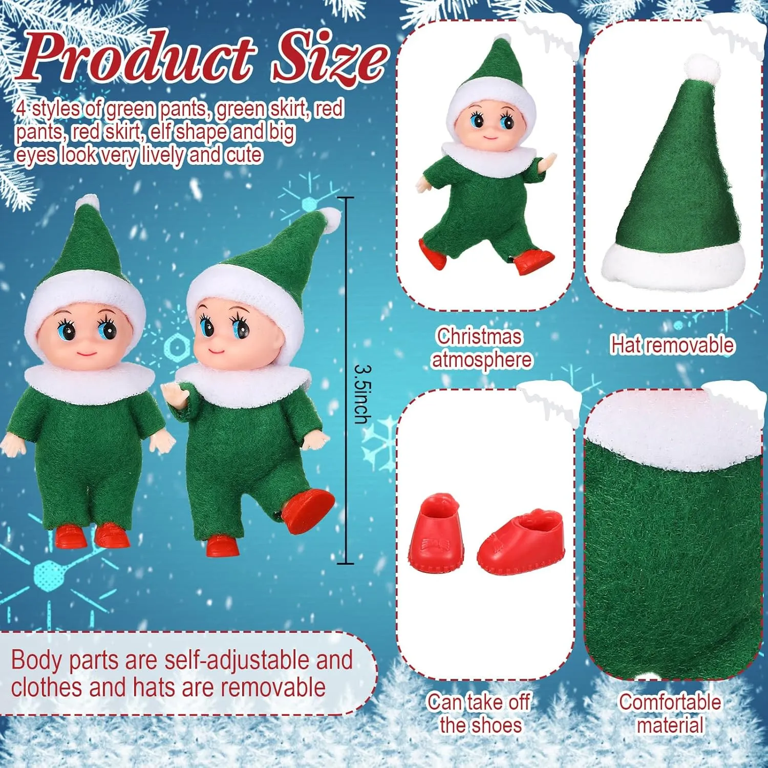 Cunno 20 Pcs Christmas Dolls Christmas Miniature Dolls with Clothes Plush Stuffed Stockings for Boy Girl Christmas Advent Calendar Decorations Accessories(Green)