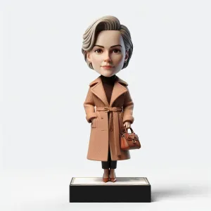 Custom Bobblehead - Mother’s Day Personalized Gifts for Charming Lady in Beige Trench Coat with Bag, Office Home Decor Souvenir Handmade Clay Collectibles Based on Your Photo