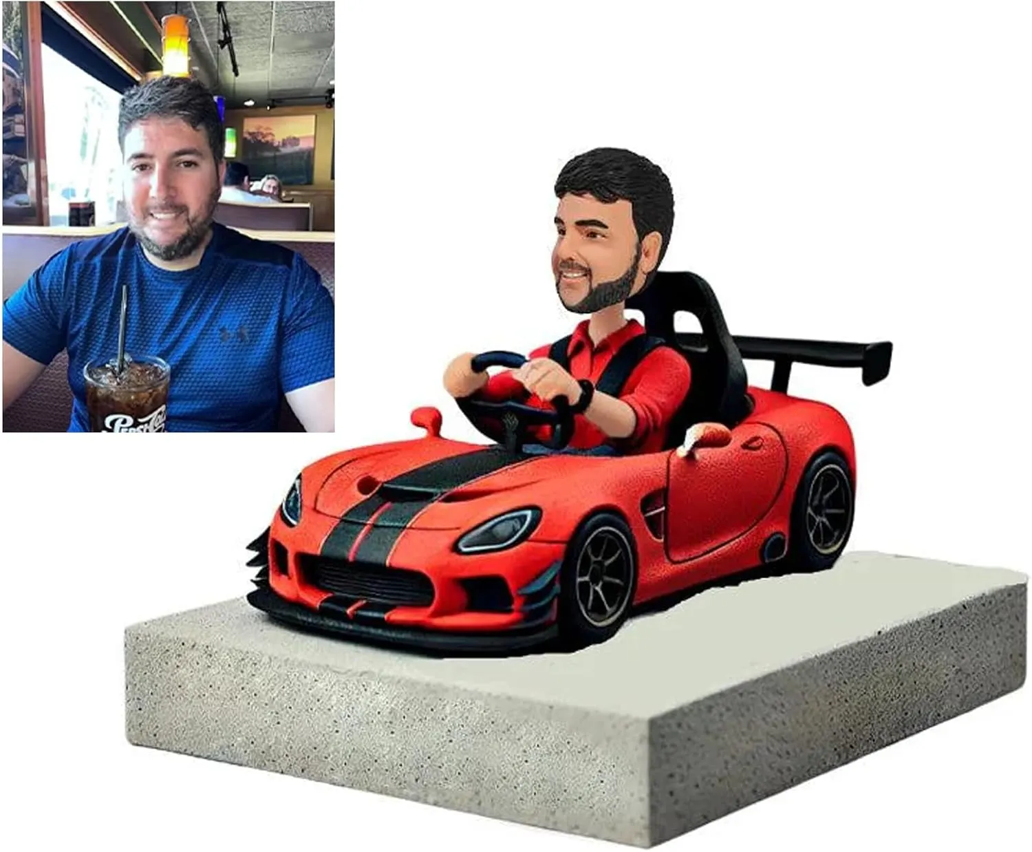 Custom Made Bobblehead Figure, Man Driving Red Racing Car Custom Bobbleheads, Executive Gifts for Car Enthusiast