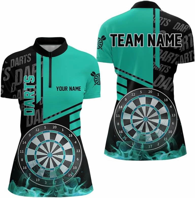 Customized Name, Team Name Jersey, Green Grunge US Flag Patriotic Darts Shirt for Women, Retro Board