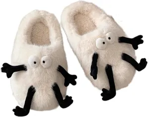 Cute Fluffy Slippers Big Eyes for Women Men, Furry House Shoes for Couples' Winter Warm