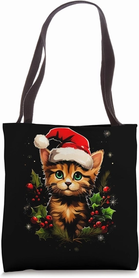 Cute Christmas Cats Portrayal: A Vibrant Funny Cat Holiday Tote Bag