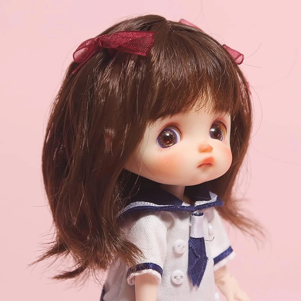 Cute Soft Doll Wigs for 1/8BJD, 1/12BJD Long Hair Multi-Color Optional Action Figure Doll Accessories Toys Gift (Dark Brown3)