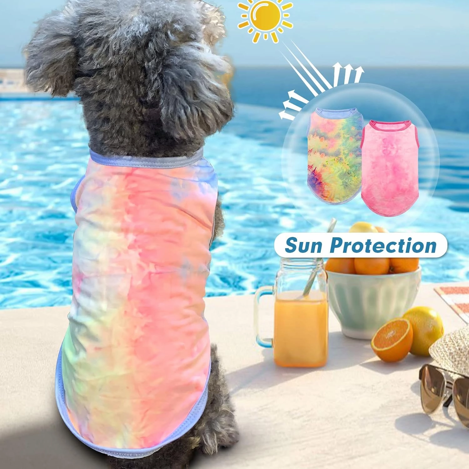 cyeollo 2 Pack Dog Shirts Tie Dye Stretchy Sun Protection Tank Top Vest T Shirt Breathable Summer Sun Protection Dog Clothes for Puppy Dogs
