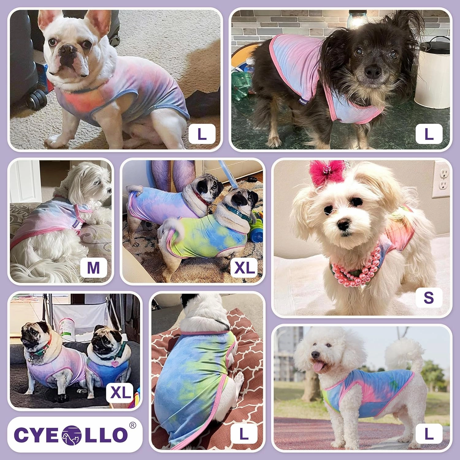 cyeollo 2 Pack Dog Shirts Tie Dye Stretchy Sun Protection Tank Top Vest T Shirt Breathable Summer Sun Protection Dog Clothes for Puppy Dogs