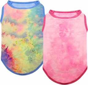 cyeollo 2 Pack Dog Shirts Tie Dye Stretchy Sun Protection Tank Top Vest T Shirt Breathable Summer Sun Protection Dog Clothes for Puppy Dogs