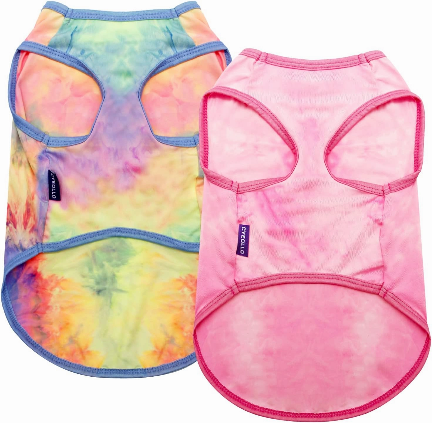 cyeollo 2 Pack Dog Shirts Tie Dye Stretchy Sun Protection Tank Top Vest T Shirt Breathable Summer Sun Protection Dog Clothes for Puppy Dogs