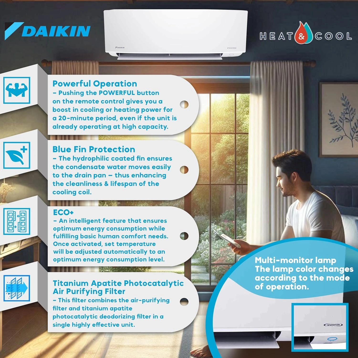 Daikin 24,000 Btu 18 SEER2 Ductless Mini-Split Wall Mount Heat Pump Air Conditioner - R32 w/ 15' Installation Kit, 1/2 Whip, 30A Disconnect, and Wall Bracket