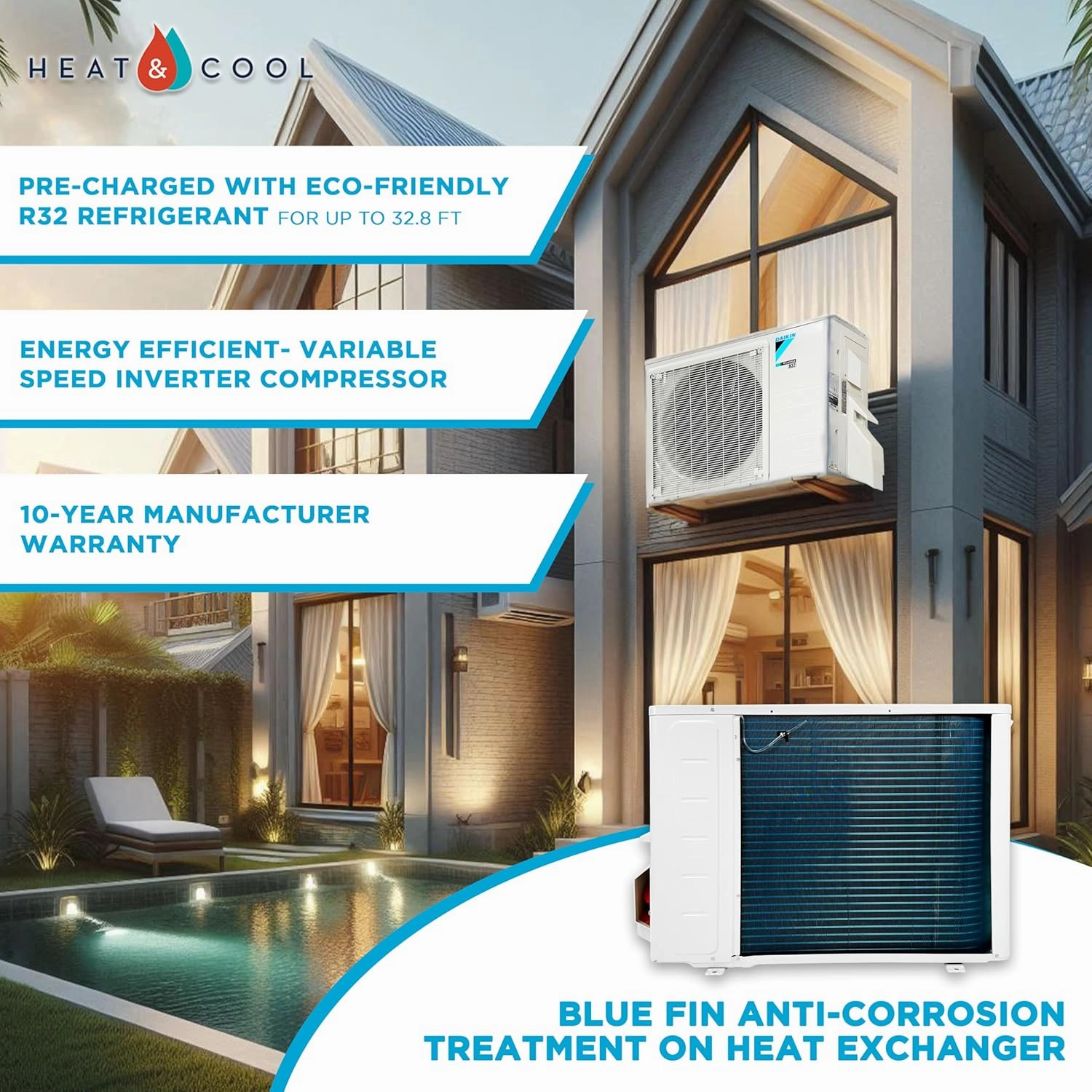 Daikin 24,000 Btu 18 SEER2 Ductless Mini-Split Wall Mount Heat Pump Air Conditioner - R32 w/ 15' Installation Kit, 1/2 Whip, 30A Disconnect, and Wall Bracket