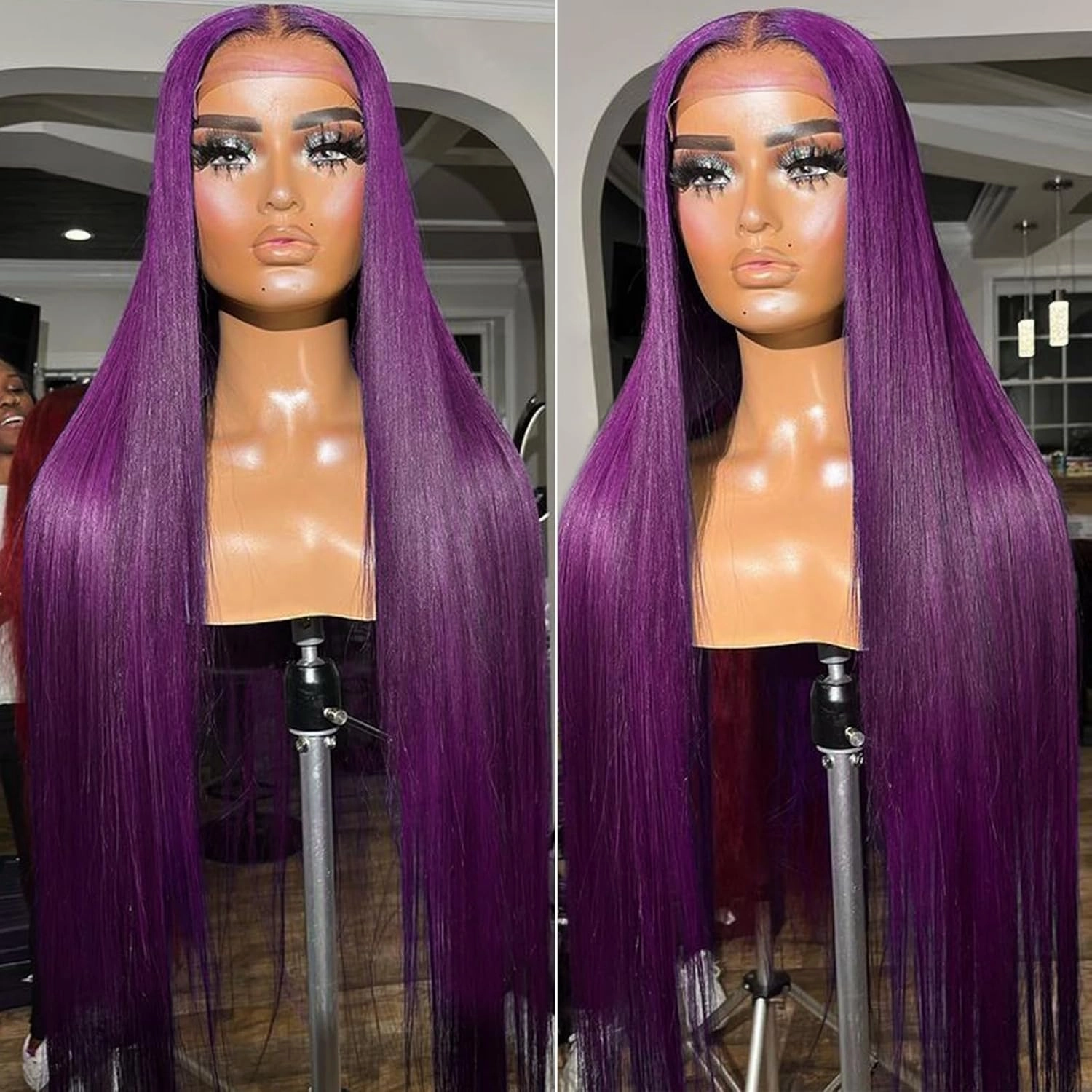 Dark Purple Lace Front Wigs Human Hair 13x4 Straight Deep Purple Lace Frontal Human Hair Glueless Wigs Pre Plucked with Baby Hair 150% Density 20 Inch