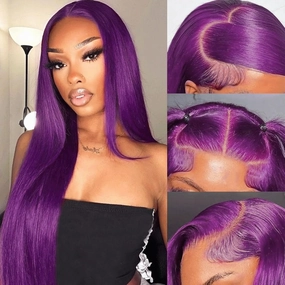Dark Purple Lace Front Wigs Human Hair 13x4 Straight Deep Purple Lace Frontal Human Hair Glueless Wigs Pre Plucked with Baby Hair 150% Density 20 Inch