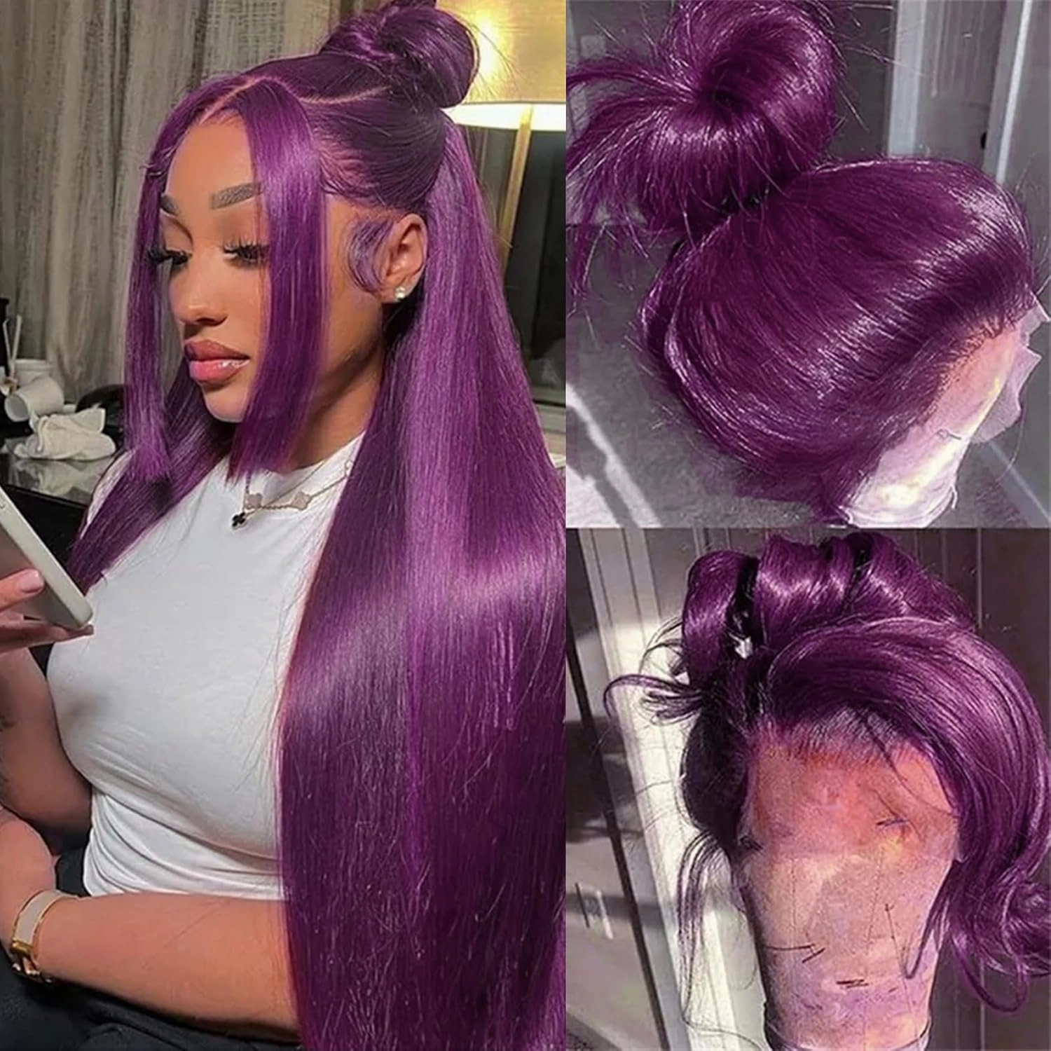 Dark Purple Lace Front Wigs Human Hair 13x4 Straight Deep Purple Lace Frontal Human Hair Glueless Wigs Pre Plucked with Baby Hair 150% Density 20 Inch