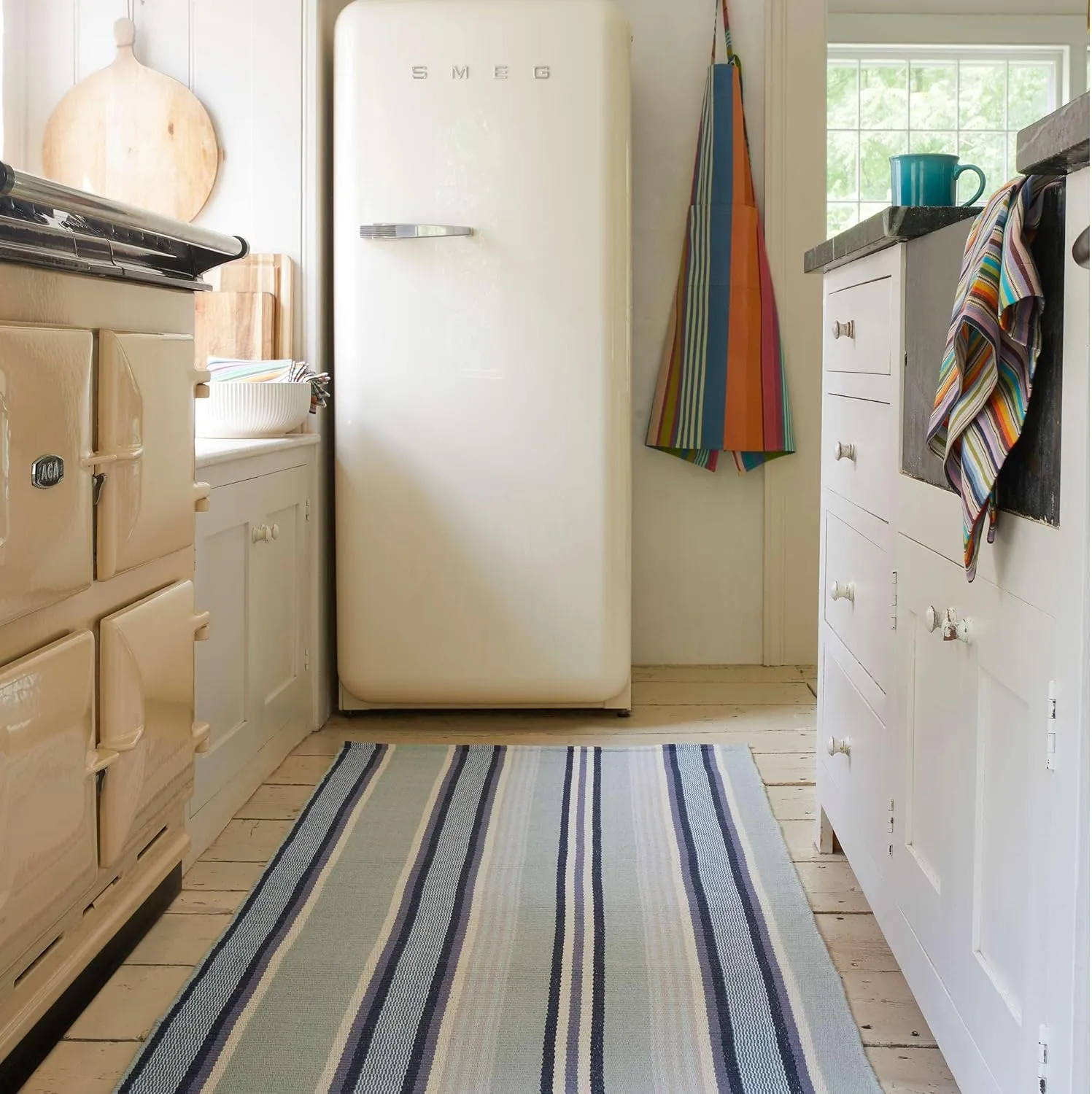 Dash and Albert Barbados Cotton Area Rug - 2.5' x 8' Runner Blue Stripe Handwoven Accent Rug - Durable, High Traffic Area Living Room, Hallway, Bedroom