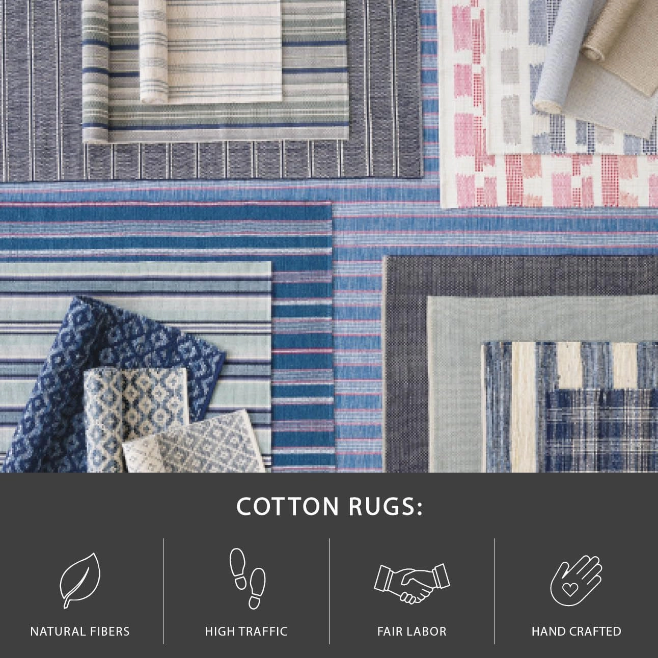 Dash and Albert Hillsgrove Stripe Cotton Area Rug - 2' x 3' Denim - Striped Handwoven Accent Rug - Durable, Lightweight, High Traffic Areas - Hallways, Bedrooms, Stairs