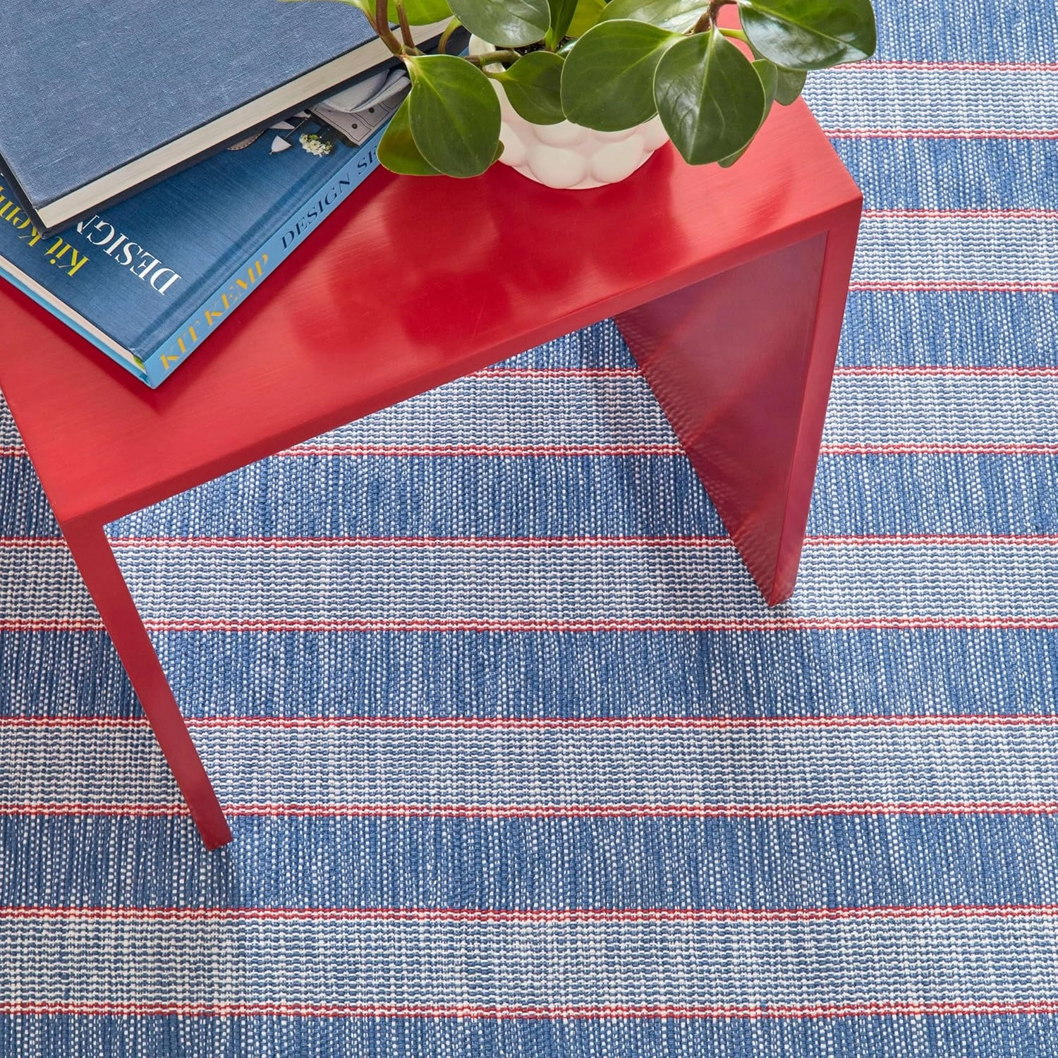Dash and Albert Hillsgrove Stripe Cotton Area Rug - 2' x 3' Denim - Striped Handwoven Accent Rug - Durable, Lightweight, High Traffic Areas - Hallways, Bedrooms, Stairs