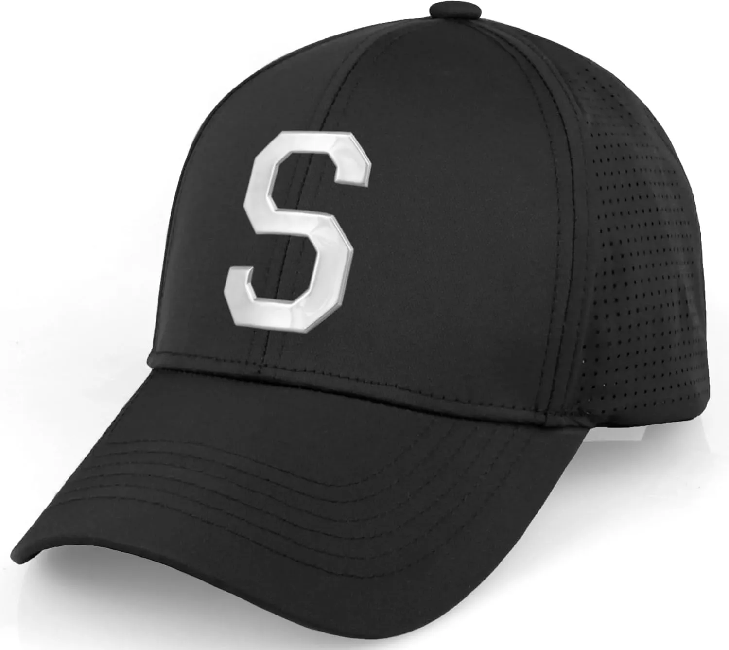 Daxton Performance Cool Tech Baseball Hat Alphabet Initial with Silver Letters