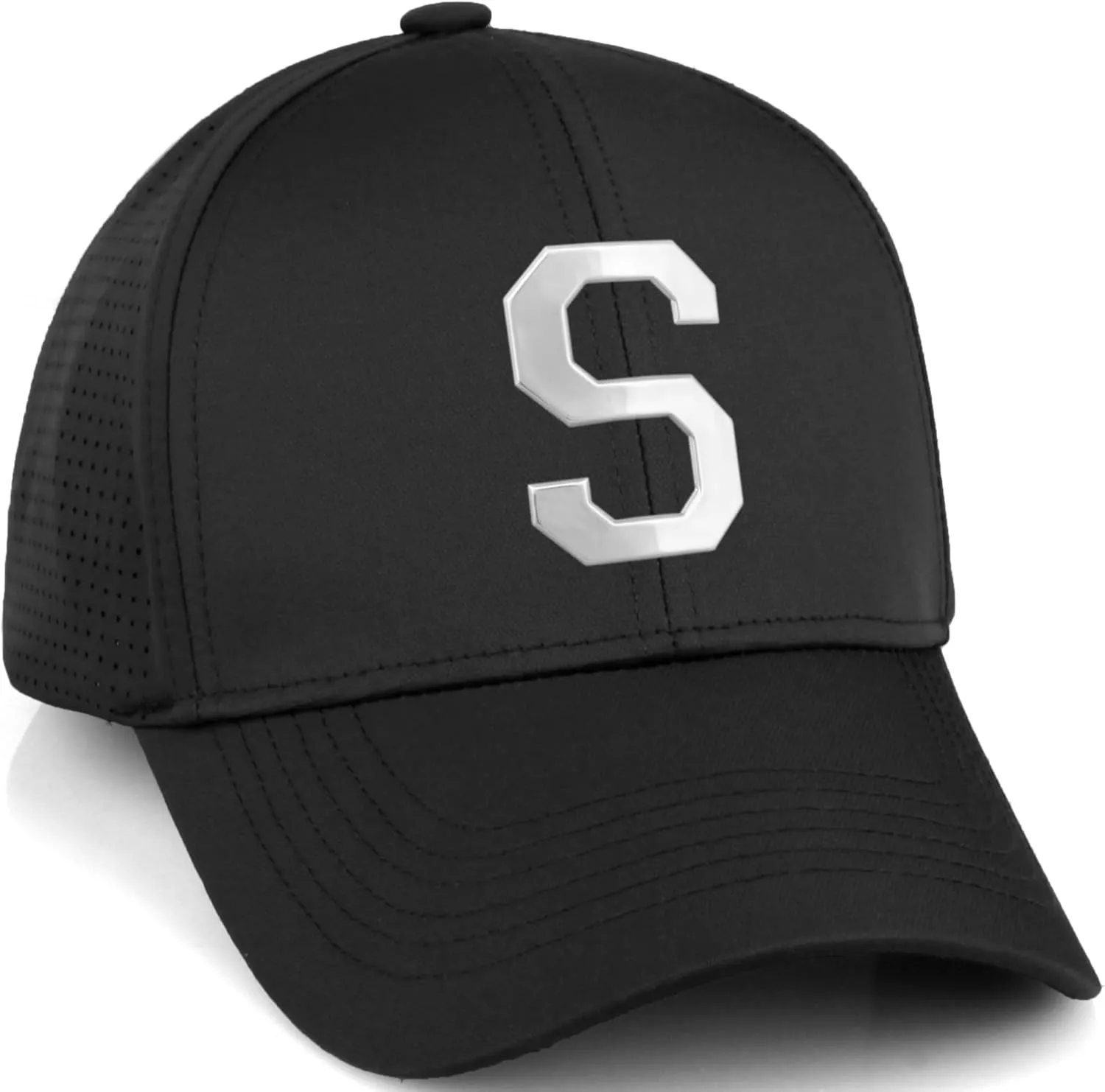 Daxton Performance Cool Tech Baseball Hat Alphabet Initial with Silver Letters