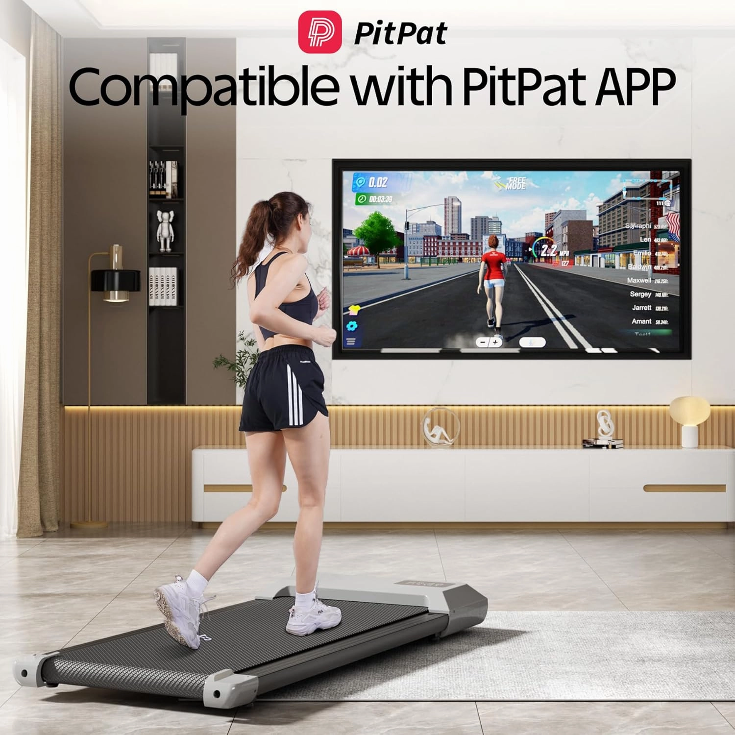DeerRun Walking Pad, 2024 Upgrade Smart Under Desk Treadmill, 2.2HP Small Quiet Portable Treadmill, Walking Treadmill Under Desk, APP & Remote Control, Knee-Protective, No-Assembly