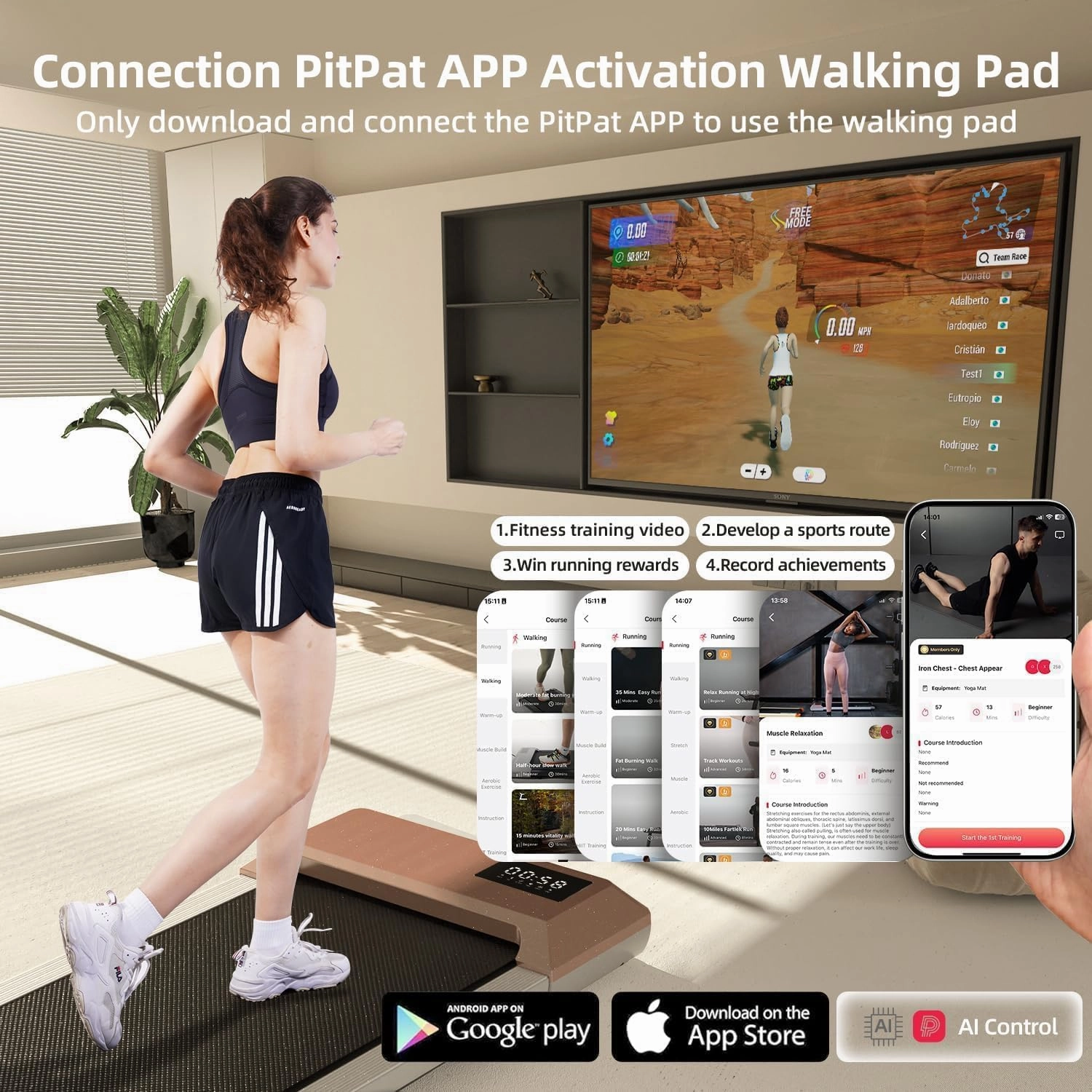DeerRun Walking Pad, 2024 Upgrade Smart Under Desk Treadmill, 2.2HP Small Quiet Portable Treadmill, Walking Treadmill Under Desk, APP & Remote Control, Knee-Protective, No-Assembly