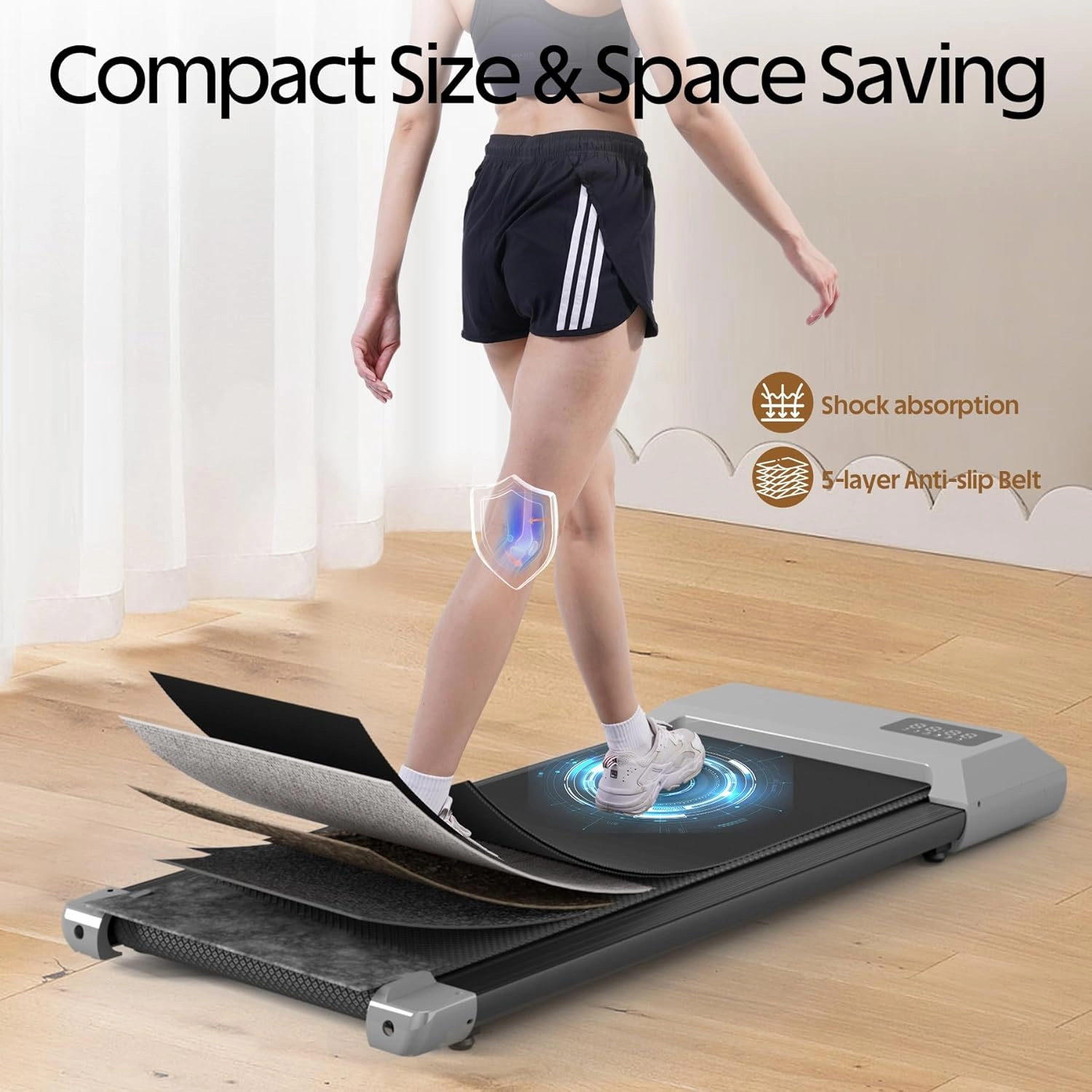DeerRun Walking Pad, 2024 Upgrade Smart Under Desk Treadmill, 2.2HP Small Quiet Portable Treadmill, Walking Treadmill Under Desk, APP & Remote Control, Knee-Protective, No-Assembly