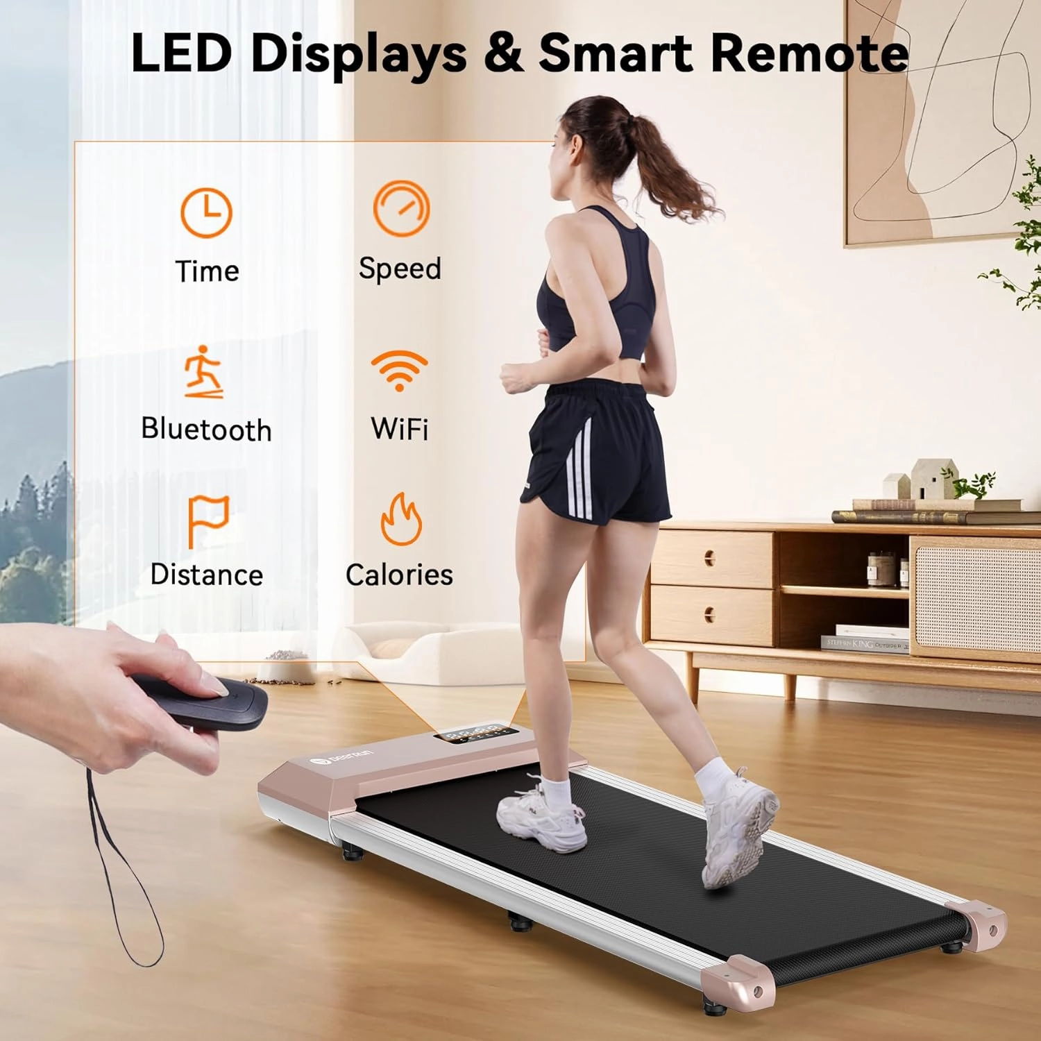 DeerRun Walking Pad, 2024 Upgrade Smart Under Desk Treadmill, 2.2HP Small Quiet Portable Treadmill, Walking Treadmill Under Desk, APP & Remote Control, Knee-Protective, No-Assembly