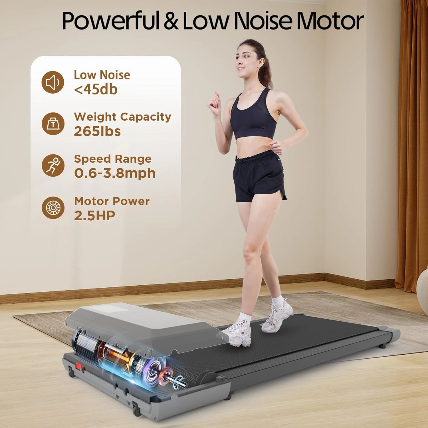 DeerRun Walking Pad, 2024 Upgrade Smart Under Desk Treadmill, 2.2HP Small Quiet Portable Treadmill, Walking Treadmill Under Desk, APP & Remote Control, Knee-Protective, No-Assembly