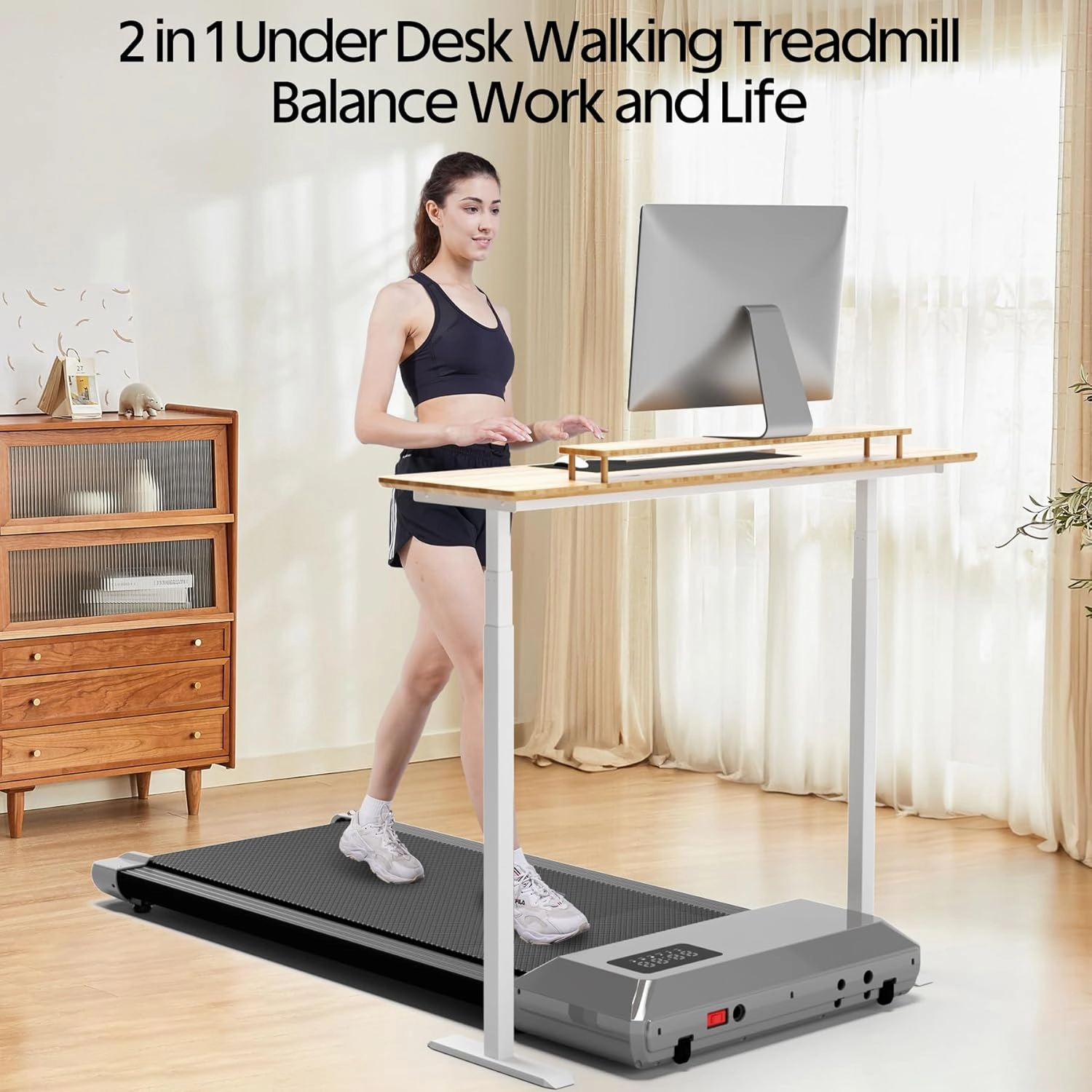 DeerRun Walking Pad, 2024 Upgrade Smart Under Desk Treadmill, 2.2HP Small Quiet Portable Treadmill, Walking Treadmill Under Desk, APP & Remote Control, Knee-Protective, No-Assembly