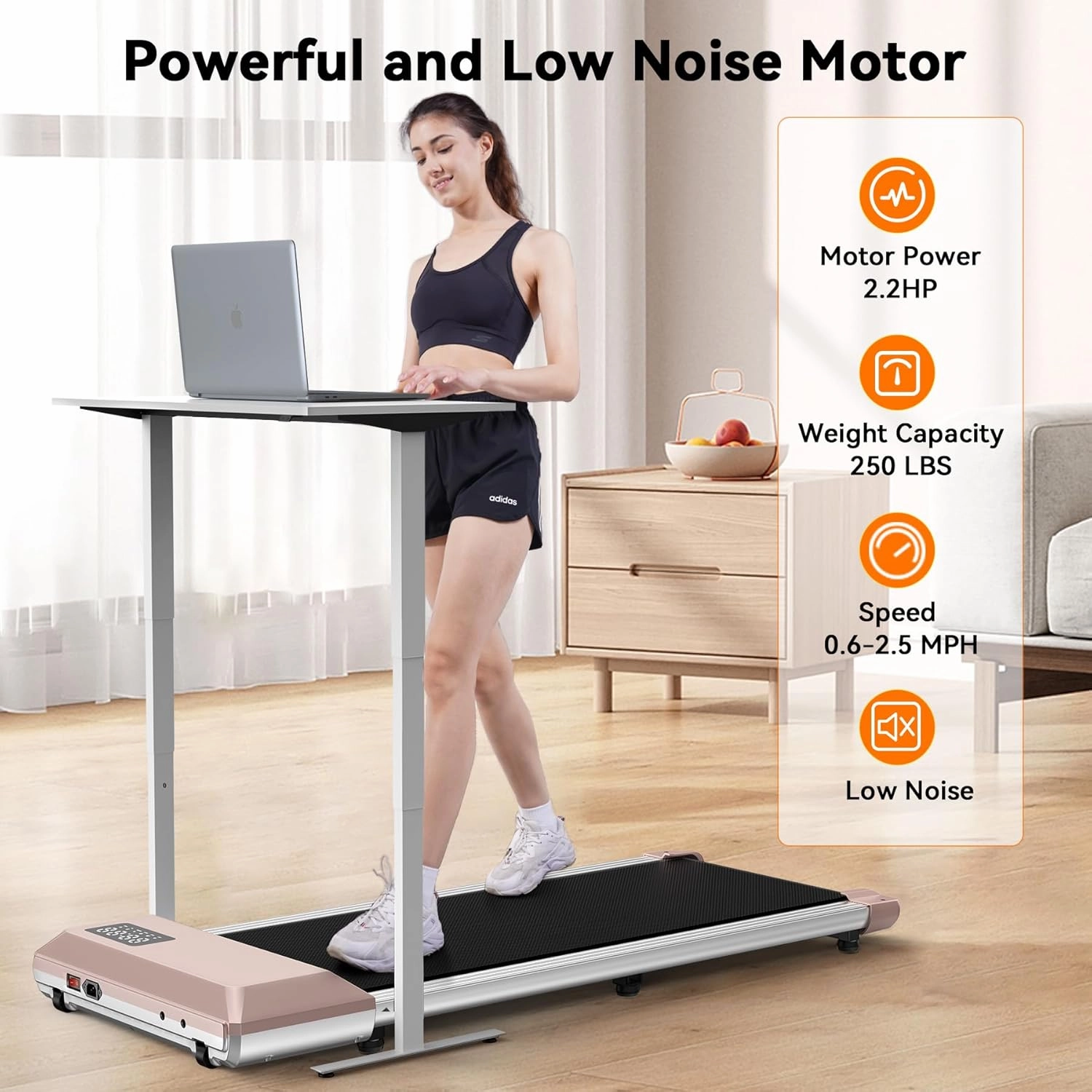 DeerRun Walking Pad, 2024 Upgrade Smart Under Desk Treadmill, 2.2HP Small Quiet Portable Treadmill, Walking Treadmill Under Desk, APP & Remote Control, Knee-Protective, No-Assembly