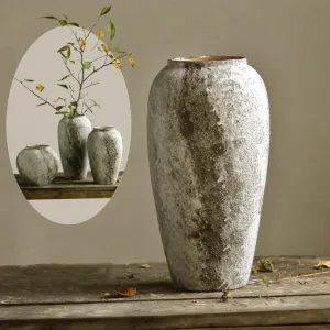 Denique Rustic Ceramic Flower Vase, Vintage Tall Floor Vase Farmhouse Decor, Large Vases for Living Room Entryway Table Centerpiece Decor, Terracotta Vases Pottery Clay Vase(C-35cm)