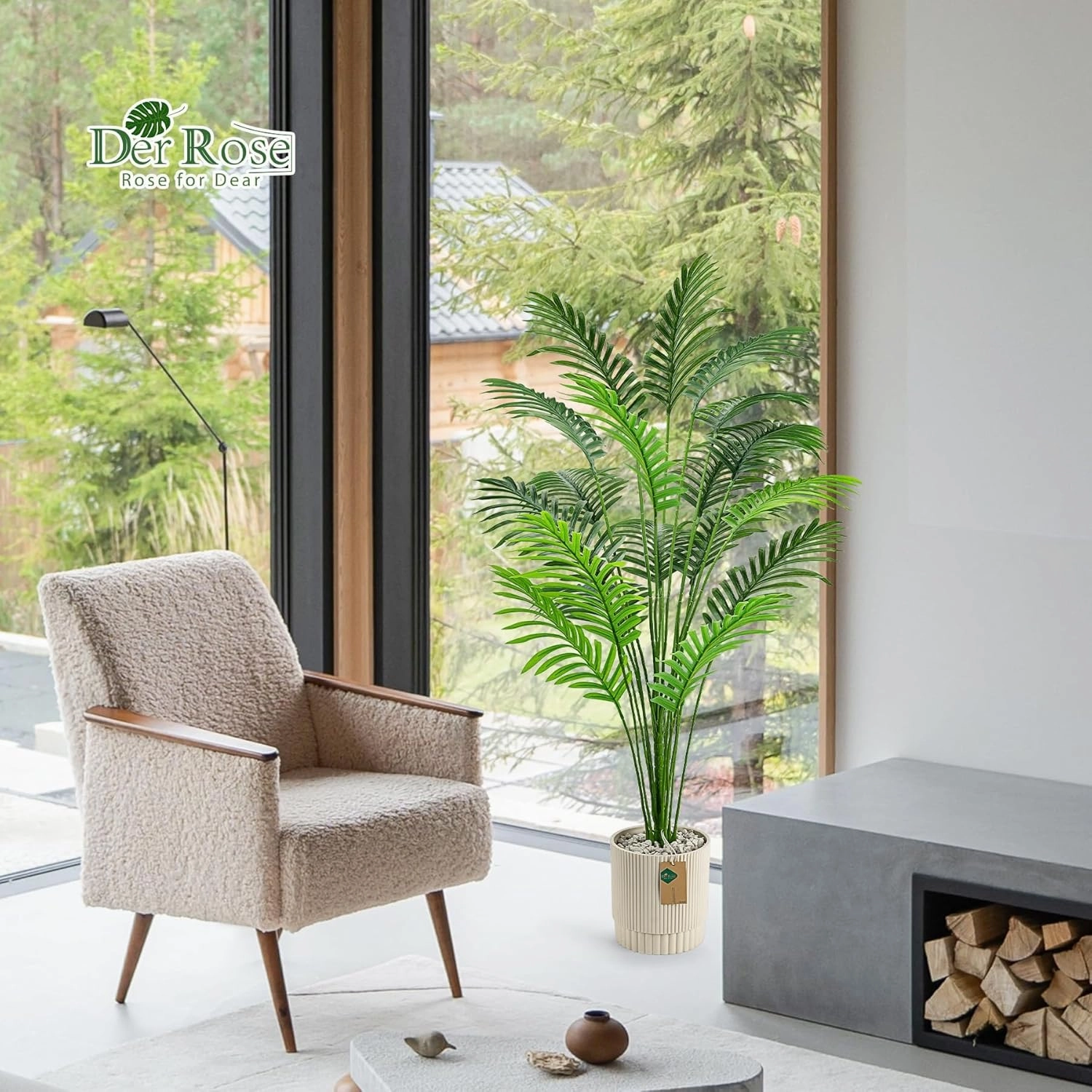 Der Rose 44'' Artificial Palm Tree Large Fake Tropical Faux Plants Indoor and Outdoor Tall for Home Bathroom Porch Outside Patio Decor (Light Beige Pot)