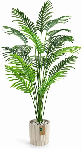 Der Rose 44'' Artificial Palm Tree Large Fake Tropical Faux Plants Indoor and Outdoor Tall for Home Bathroom Porch Outside Patio Decor (Light Beige Pot)