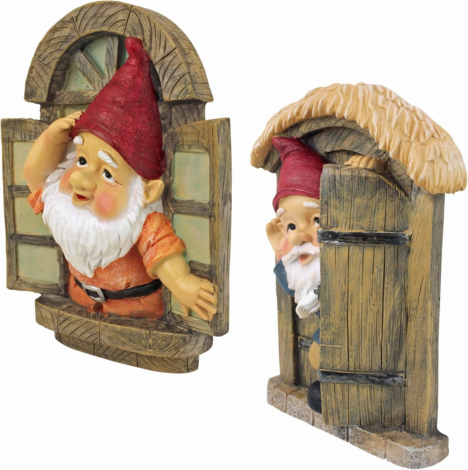 Design Toscano QL94281 Knothole Welcome Gnomes Garden Tree Sculptures, full color