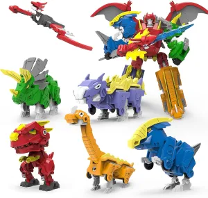Dinosaur 6-in-1 Deformation Robot Figures - 10-inch Take Apart Robot, for Kids 6-12