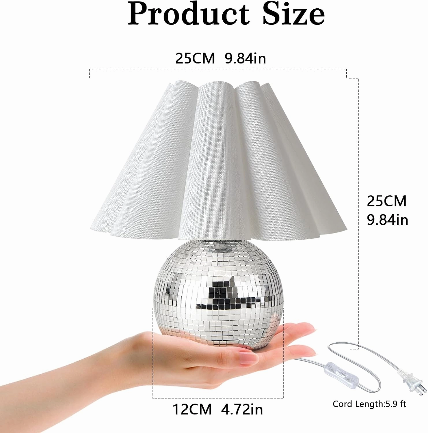 Disco Small Table Lamp for Bedroom, Funky Lamp Ball Lamps for Kitchen, Mini Table Lamps for Small Spaces with Scalloped Shade for Nightstand Desk Lamp