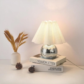 Disco Small Table Lamp for Bedroom, Funky Lamp Ball Lamps for Kitchen, Mini Table Lamps for Small Spaces with Scalloped Shade for Nightstand Desk Lamp