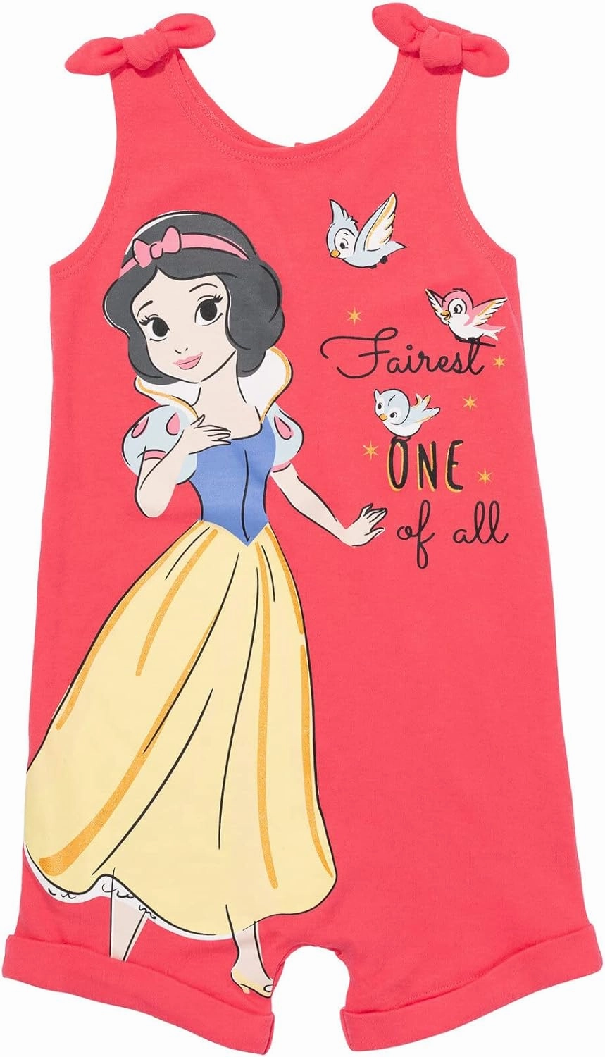 Disney Princess Rapunzel Ariel Belle Jasmine Aurora Baby Girls Snap Romper and Headband Newborn to Toddler