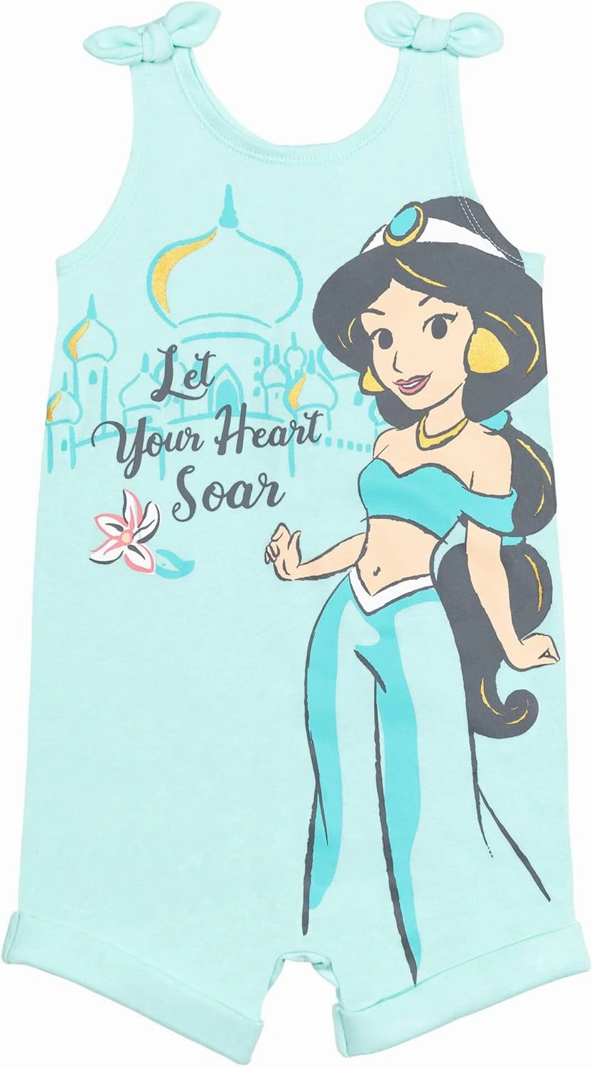 Disney Princess Rapunzel Ariel Belle Jasmine Aurora Baby Girls Snap Romper and Headband Newborn to Toddler