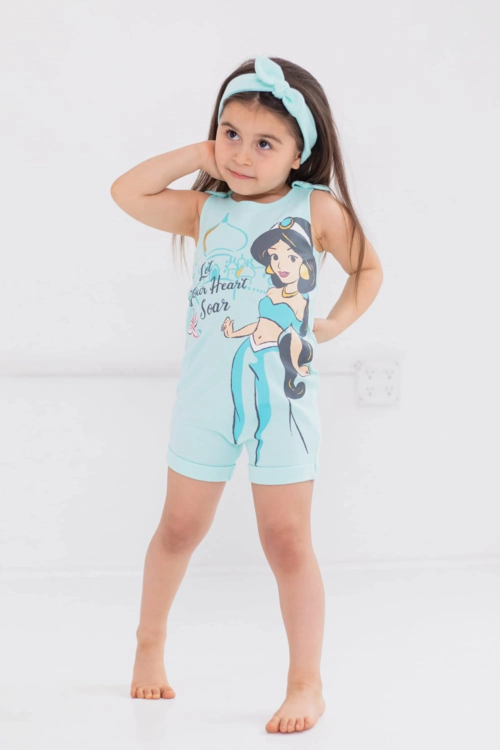 Disney Princess Rapunzel Ariel Belle Jasmine Aurora Baby Girls Snap Romper and Headband Newborn to Toddler