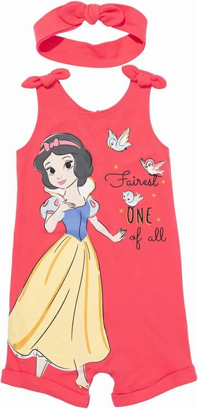 Disney Princess Rapunzel Ariel Belle Jasmine Aurora Baby Girls Snap Romper and Headband Newborn to Toddler