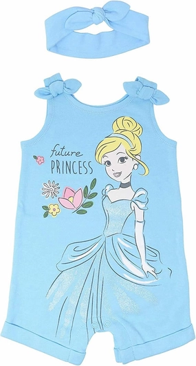 Disney Princess Rapunzel Ariel Belle Jasmine Aurora Baby Girls Snap Romper and Headband Newborn to Toddler